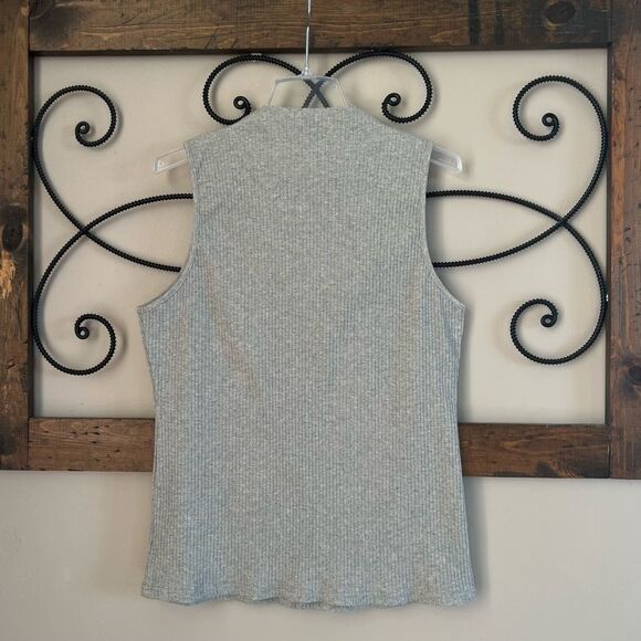 NWT Mittoshop Grey Ribbed Low Mock Sleeveless Layering Gray Tank Top - Picture 4 of 12